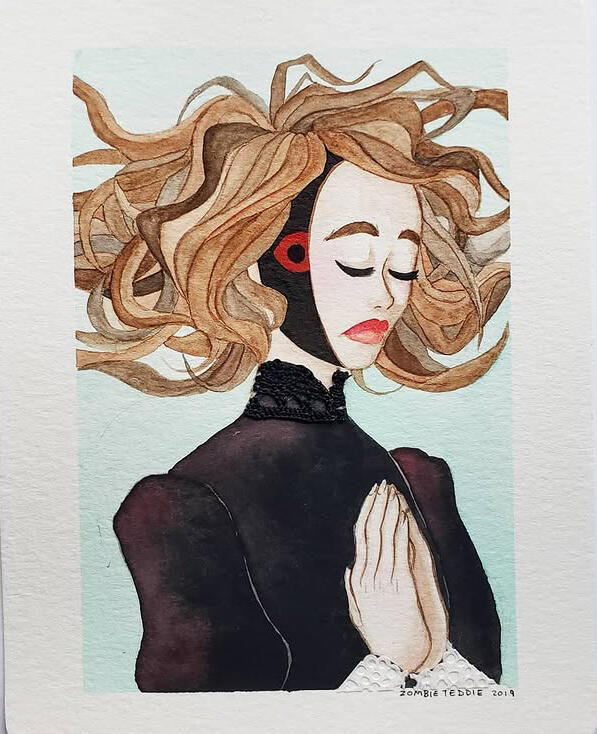 The Prayer, 2019, Watercolor/ Lace