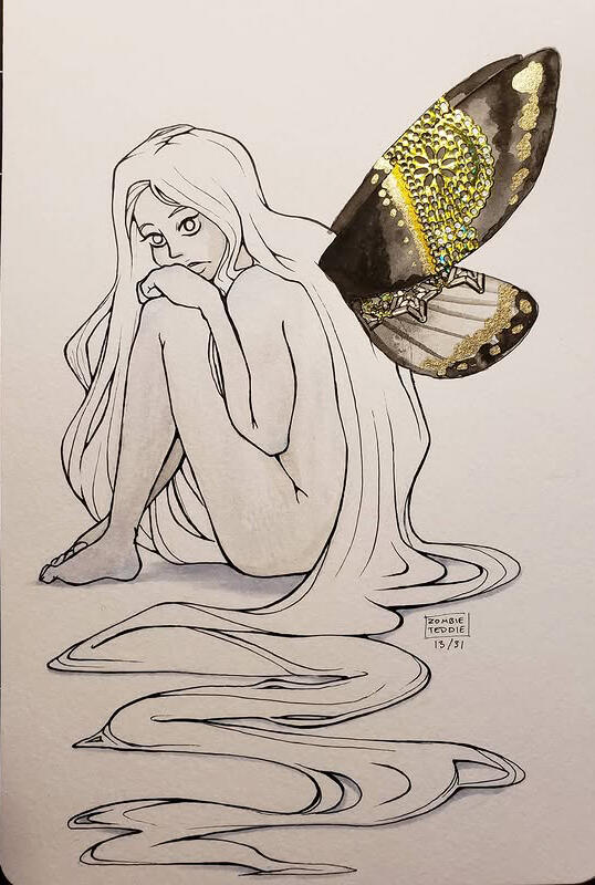 Butterfly Caught, 2020, Ink/ Mixed Media