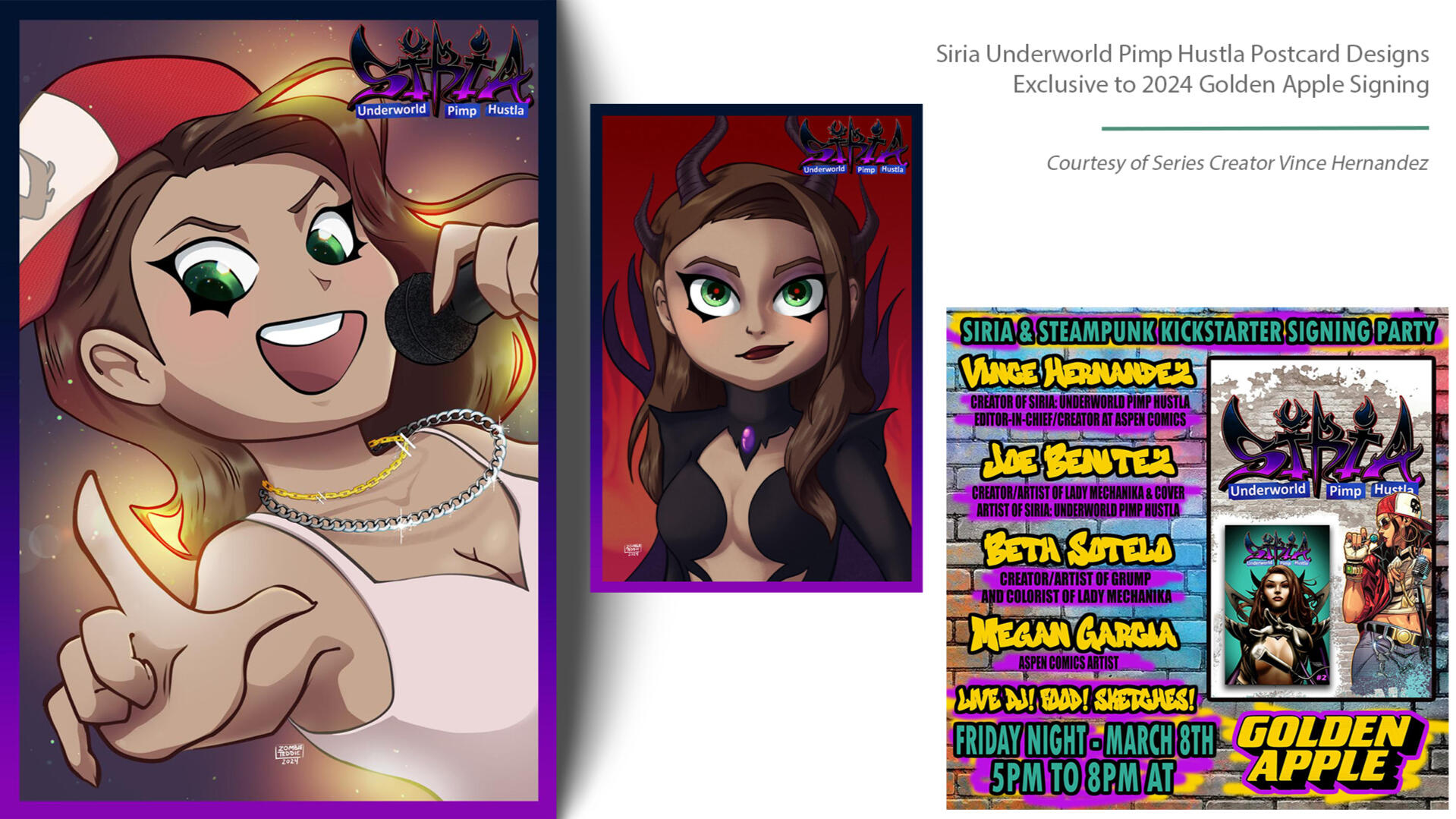 Indie Comic Promo Cards: Postcard design exclusive to &#39;Siria Underworld Pimp Hustla&#39; 2024 signing at Golden Apple.