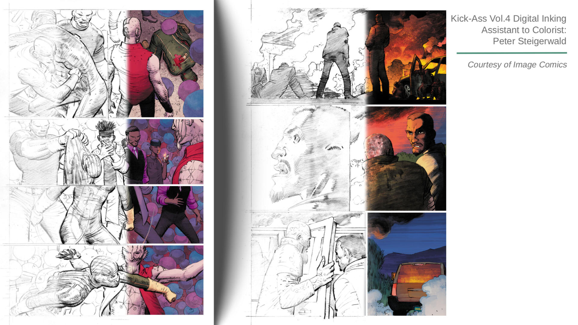 Kick-Ass 2018 Inking: Inker to Image Comic&#39;s Kick-Ass &amp; Assistant to Colorist Peter Steigerwald. Prepped pages for coloring directly from John Romita Jr., digitally enhanced, cleaned, &amp; often edited linework keeping the integrity of the artwork.