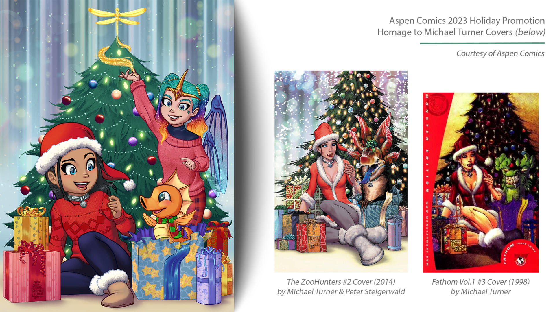 Aspen Comics Holiday Promo: Homage to a classic Michael Turner Fathom Cover, distributed to Aspen Comics Fans across all socials during the 2023 Holiday Season.